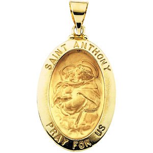 14k Yellow Gold Hollow Oval St. Anthony Medal (23x16 MM)