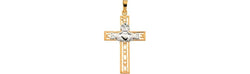 Two Tone Claddagh Cross with Celtic Design 14k Yellow and 14k White Gold Pendant