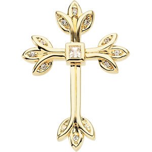 14k Yellow Gold Diamond Cross Pendant