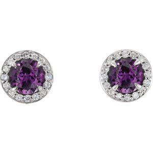 Chatham Created Alexandrite and Diamond Earrings, 14k White Gold (4MM) (.16 Ctw, G-H Color, I1 Clarity)