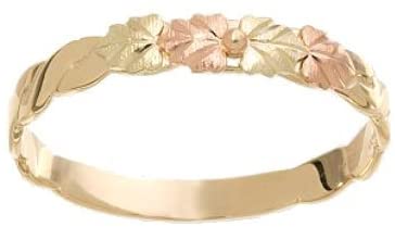 Slim Profile Leaf Band, 10k Yellow Gold, 12k Pink and Green Gold in Black Hills Gold Motif, Size 11.5