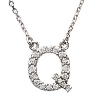 14k White Gold Diamond Alphabet Letter Q Necklace (1/6 Cttw, GH Color, l1 Clarity), 16.25" to 18.50"