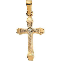 Womens 14k Yellow Gold Diamond Cross Pendant (.01 Ct, G Color, SI2 Clarity)
