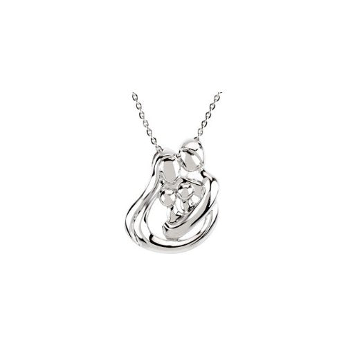 Ave 369 'Embraced by the Heart' Rhodium Plate Sterling Silver Family Pendant Necklace,18"