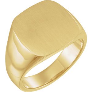 Men's Signet Semi-Polished 18k Yellow Gold Ring (18mm) Size 11