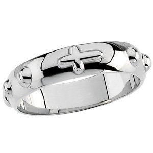 4.75mm Sterling Silver Cross Rosary Ring, Size 10