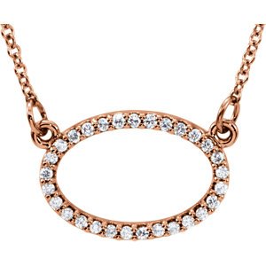 29-Stone Diamond Horizontal Oval 14k Rose Gold Pendant Necklace, 16" (.16 Cttw)