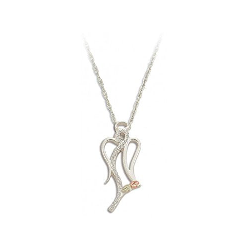 Hammered Finish Angel Pendant Necklace, Sterling Silver, 12k Green and Rose Gold Black Hills Gold Motif, 18"