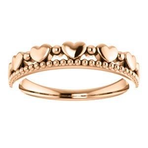 Stackable Beaded Heart Comfort-Fit Ring, 14k Rose Gold