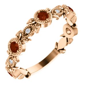 Mozambique Garnet and Diamond Vintage-Style Ring, 14k Rose Gold (0.03 Ctw, G-H Color, I1 Clarity)