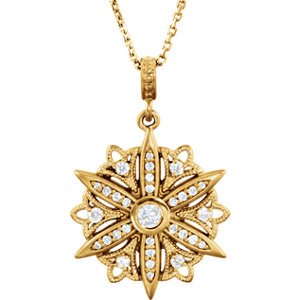 Diamond Vintage-Style Starburst 14k Yellow Gold Pendant Necklace, 18" (1/3 Cttw)