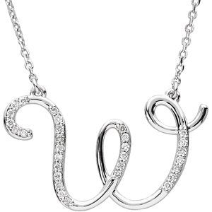 Diamond Initial Letter 'W' Rhodium-Plated 14k White Gold Pendant Necklace, 17" (GH Color, I1 Clarity, 1/6 Cttw)