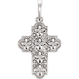Ornate Floral-Inspired Cross Sterling Silver Pendant (17.80X13.70 MM)