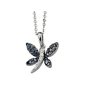 14k White Gold with Black Rhodium Plated Blue Sapphire and Diamond Necklace