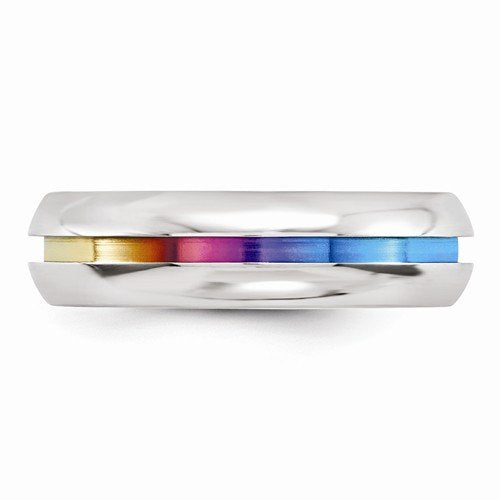 Radiance Collection Gray and Rainbow Andodized Titanium Grooved 6mm Band