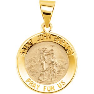 14k Yellow Gold Round Hollow John the Baptist Medal (15 MM)