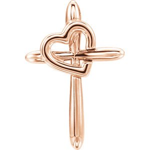 Cross with Heart 14k Rose Gold Pendant (19.80X13.30)