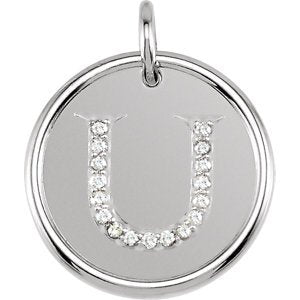 Diamond Initial "U" Pendant, Rhodium-Plated 14k White Gold (.08 Ctw, Color G-H, Clarity I1)