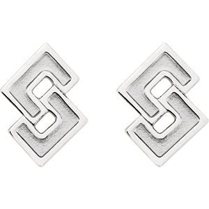 Inlaid Geometric Link Post Earrings, Sterling Silver