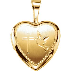 14k Yellow Gold Plated Sterling Silver Dove and Cross Heart Locket Pendant