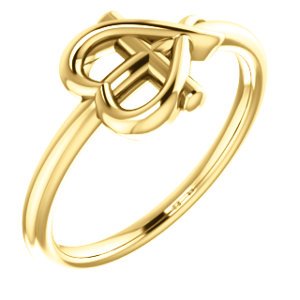 Girl's Cross with Heart 14k Yellow Gold Youth Ring