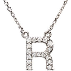 14k White Gold Diamond Alphabet Letter R Necklace (1/6 Cttw, GH Color, l1 Clarity), 16.25" to 19.25"