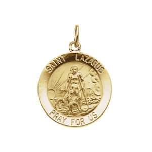 14k Yellow Gold Round St. Lazarus Medal (15MM)
