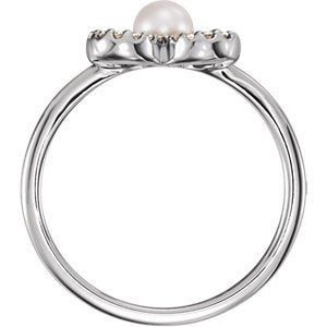 White Freshwater Cultured Pearl, Diamond Clover Ring, Rhodium-Plated 14k White Gold (4.00-4.50mm)(.16 Ctw, Color G-H, Clarity I1) Size 7.5