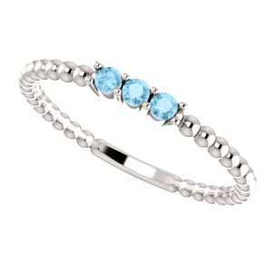 Aquamarine Beaded Ring, Sterling Silver, Size 6