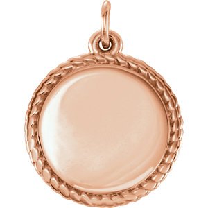Engrave-able Round Rope Trimmed Pendant, 14k Rose Gold