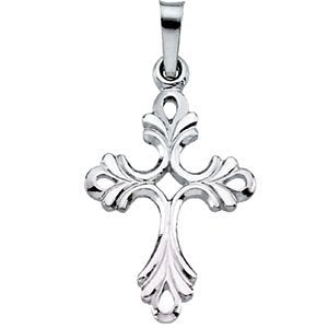 Fleur de Lis Cut-Out Cross 14k White Gold Pendant