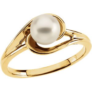 White Akoya Cultured Pearl Ring, 14k Yellow Gold (6mm)
