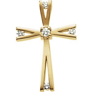 Five Diamond Cross 14k Yellow Gold Pendant