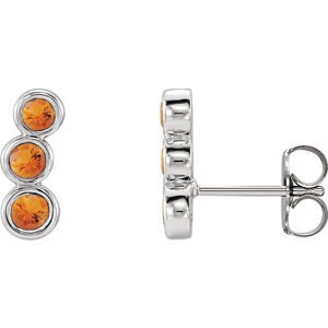 Citrine Three-Stone Ear Climbers, Rhodium-Plated 14k White Gold