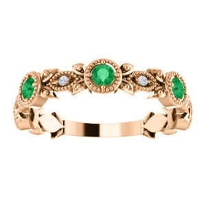Chatham Created Emerald and Diamond Vintage-Style Ring, 14k Rose Gold (0.03 Ctw, G-H Color, I1 Clarity)