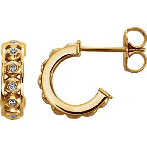Bezel Set Diamond J Hoop Earrings, 14k Yellow Gold, 3.21mm (1/10 Ctw, G-H Color, Clarity I1)