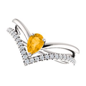 Citrine Pear and Diamond Chevron Sterling Silver Ring (.145 Ctw,G-H Color, I1 Clarity)