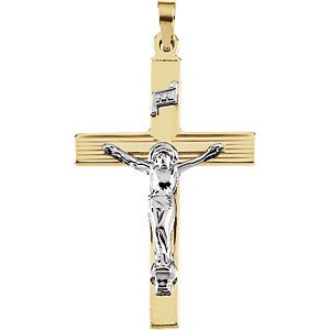 Two-Tone INRI Crucifix 14k Yellow and White Gold Pendant (29X19MM)