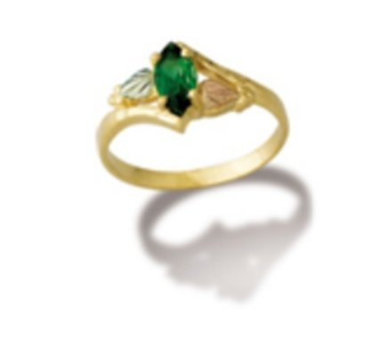Created Emerald Marquise Bypass Ring, 10k Yellow Gold, 12k Green and Rose Gold Black Hills Gold Motif, Size 10