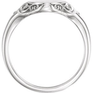 Satin-Brushed Oval Signet Ring, Rhodium-Plated 14k White Gold, Size 6