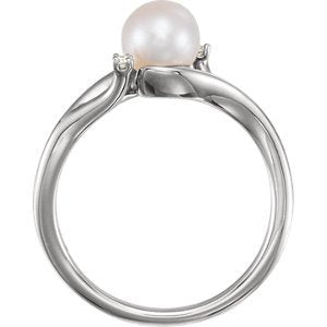 White Freshwater Cultured Pearl, Diamond Bypass Ring, Rhodium-Plated 14k White Gold (6.-6.50 mm)(.03Ctw, GH Color, I1 Clarity) Size 8
