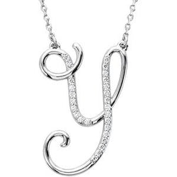 Sterling Silver Alphabet Initial Letter Y Diamond Necklace, 17" (1/8 Ct, GH Color, I1)