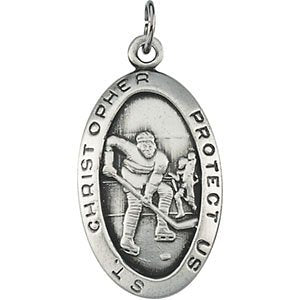 Sterling Silver St. Christopher Hockey Medal (24.5x15.5 MM)