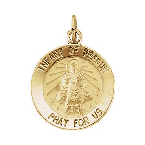 14k Yellow Gold Round Infant of Prague Medal (22 MM)