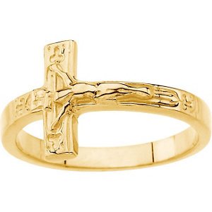 10K Yellow Gold Gentlemens Crucifix Chastity Ring, Size 10