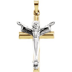 Two-Tone Risen Christ Crucifix 14k Yellow and White Gold Pendant (32X21MM)