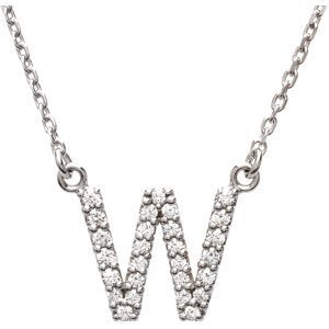 14k White Gold Diamond Alphabet Letter W Necklace (1/6 Cttw, GH Color, l1 Clarity), 16.25" to 18.50"