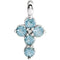 Round Aquamarine Cross Rhodium-Plated 14k White Gold Pendent (11.50X6.15 MM)