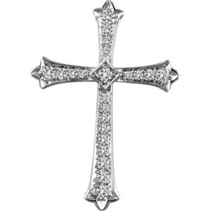 Diamond Fleur-de-Lis Cross Rhodium-Plated 14k White Gold Pendant (.5 Ctw, H+ Color, I1 Clarity)