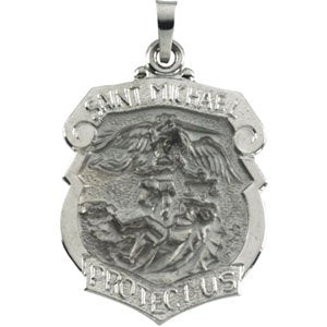 14kt White Gold St. Michael, the Archangel Medal Shield Pendant (27mm By 21mm)